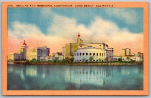 Long Beach California 1940s Postcard Skyline And Municipal Auditorium