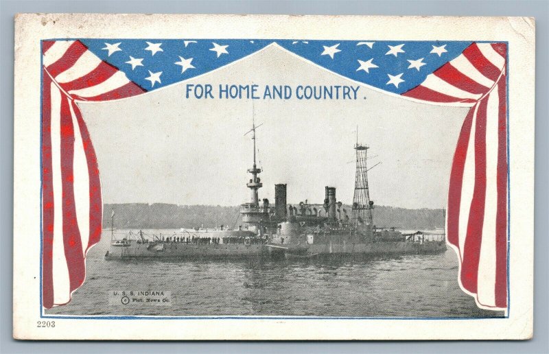 USS INDIANA FOR HOME & COUNTRY PATRIOTIC 1919 ANTIQUE POSTCARD