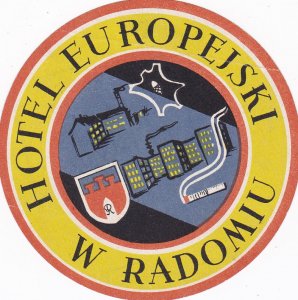 Poland Radomiu Hotel Europejski Vintage Luggage Label sk2867