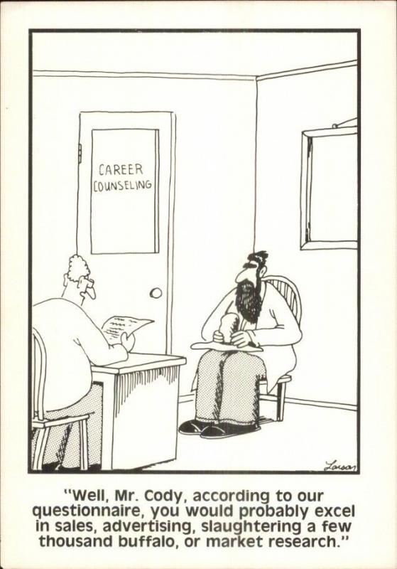 Vintage Gary Larson FAR SIDE 1980s Postcard gfz BILL CODY CAREER COUNSELING