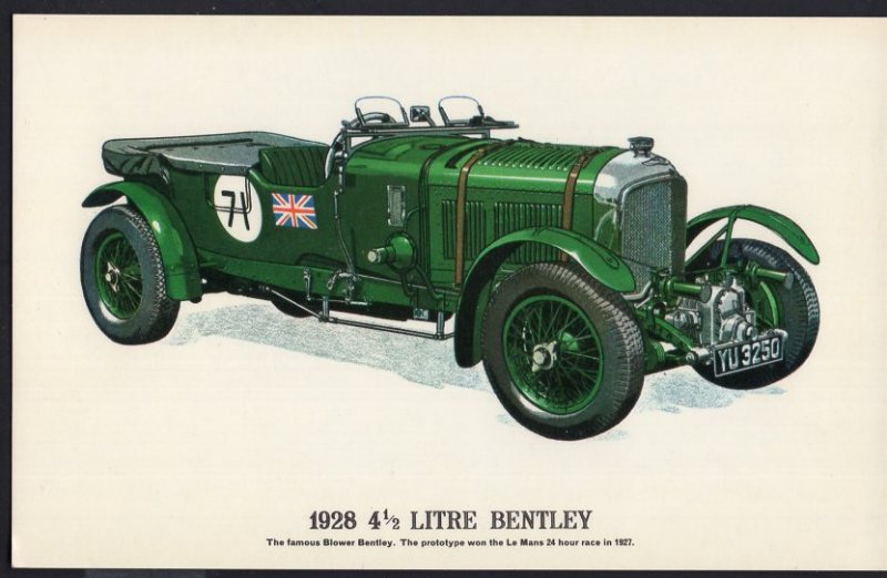 Classic Race Car Postcard 1928 41/2 Litre Bentley - Divided Back