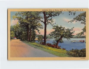 Postcard Lakeside Drive at Bemus Point on Chautauqua Lake, Bemus Point, New York