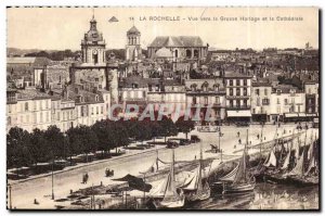 Old Postcard La Rochelle View Towards The Big Clock and the Cathedral Boat