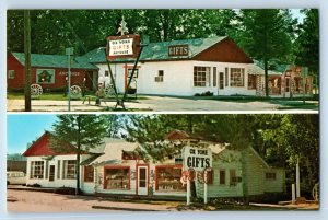 Houghton Lake Michigan MI Postcard Ox Yoke Gift Shop Kettle Shop Multiview 1960