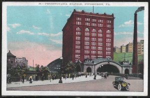 Pennsylvania Train Station, Pittsburgh, PA, Early Postcard, Used in 1928