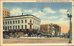 Davenport Iowa IA Sears Street Scene Linen Vintage Postcard