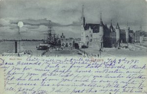 Belgium 1898 Anvers Antwerp Musee Steen Moonlight vintage postcard B998