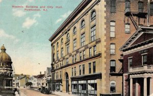 MASONIC BUILDING & CITY HALL PAWTUCKET RHODE ISLAND POSTCARD (c. 1910)