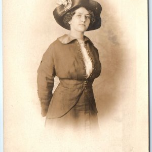 c1910s Alluring Beauty RPPC Cute Girl Edwardian Vixen Hat Tease Real Photo A142