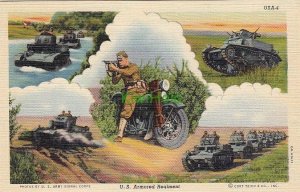 Postcard Military US Armored Regiment Curt Teich & Co