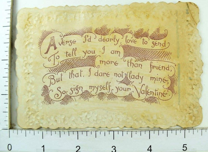 1870's Lovely Couple Forget Me Not Valentine Poem Victorian Embossed Card F98