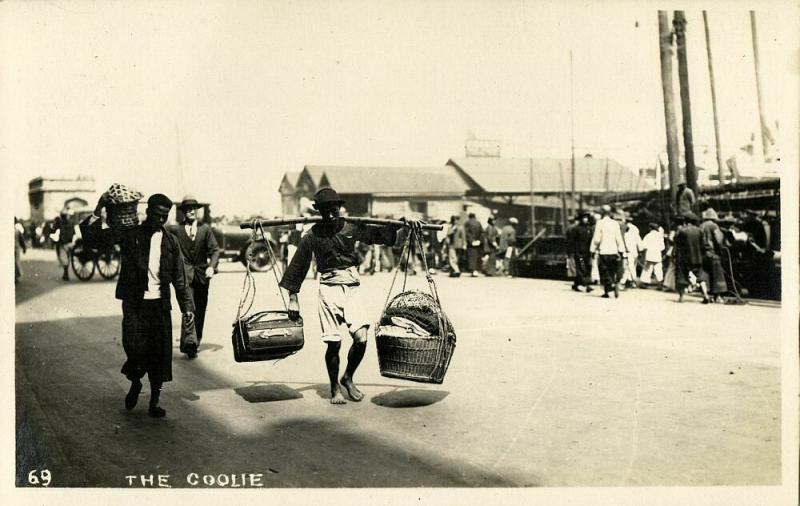 china, HONG KONG, Native Coolies, Harbour Scene (?) (1910s) RPPC Postcard