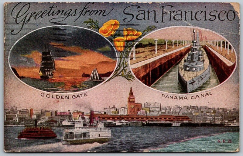 San Francisco California 1925 Postcard Waterfront Golden Gate Panama Canal