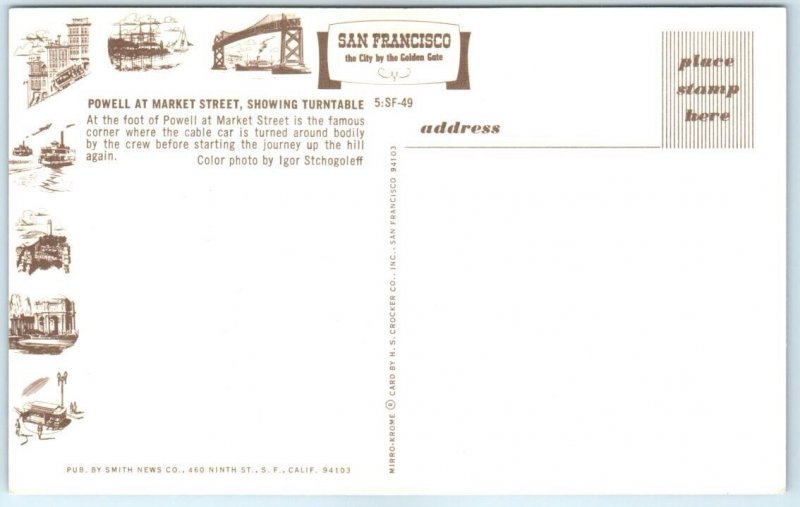 Postcard Powell at Market Street, Showing Turntable, San Francisco