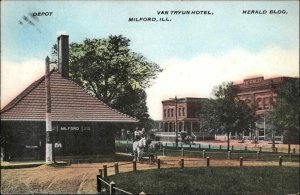 Milford IL Illinois RR Train Station Depot c1910 Postcard