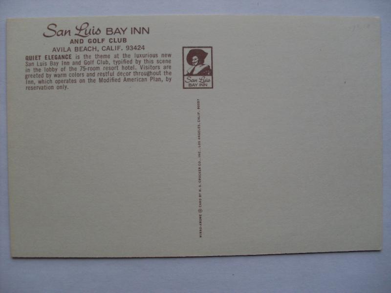 pre-1980 SAN LUIS BAY INN HOTEL Avila Beach California CA Postcard y5554