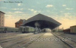 Union Depot, Peoria, IL USA Train Railroad Station Depot 1911 crease right bo...