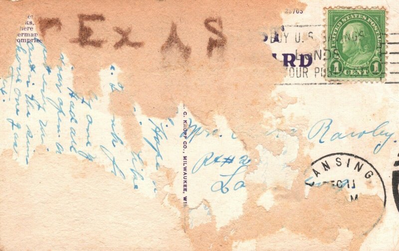 Vintage Postcard 1920's Sam Houston Monument at Entrance Hermann Park Texas TX