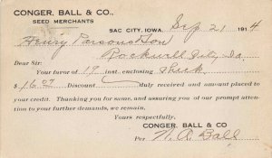 Postcard Conger, Ball and Company Seed Merchants in Sac City, Iowa~125173