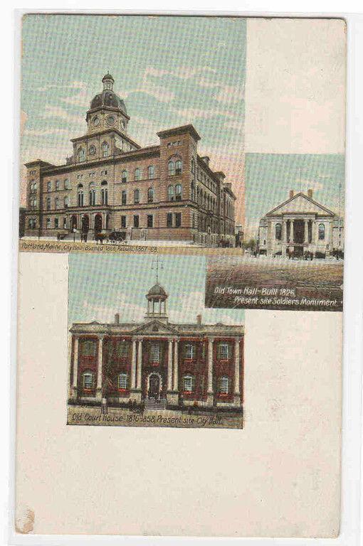 Portland Maine Multi View City Hall Court postcard