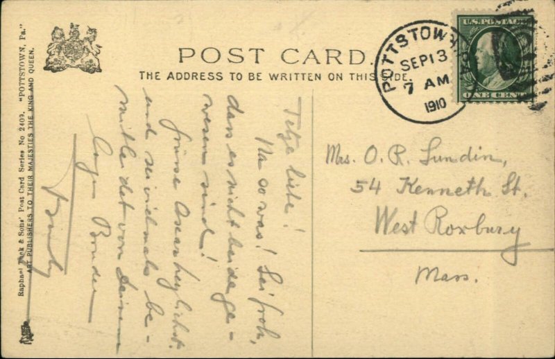 Pottstown PA Schulykill River TUCK c1910 Postcard