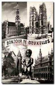 Old Postcard Hello From Brussels Manneken Pis