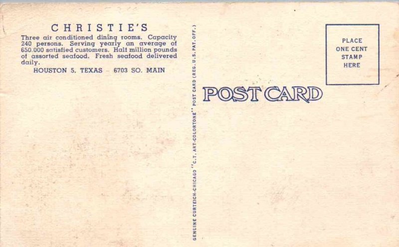 Houston, Texas - Dine at Christie's for fresh Seafood - c1940