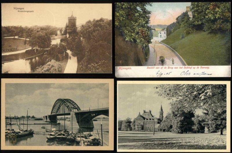 netherlands, NIJMEGEN, 4 postcards Waal Bridge, Park