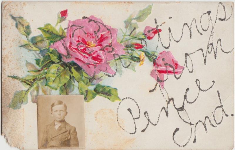 Indiana In Postcard c1910 RPPC Greetings from PENCE FLowers Child