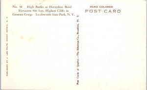 LETCHWORTH STATE PARK, NY   HORSESHOE BEND  c1930s  Handcolored  Postcard