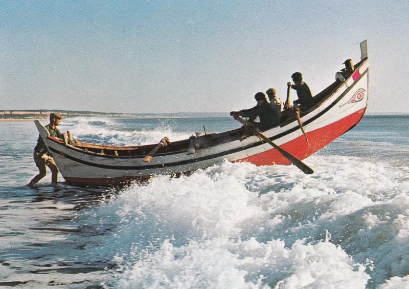 Dangerous Fishermen Boat Pushed To Sea Portugal Postcard