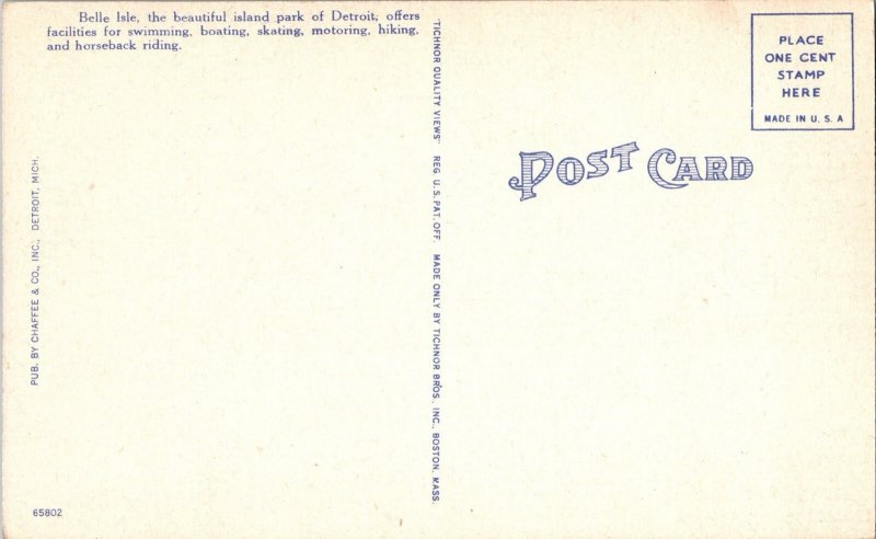 Belle Isle Bathing Beach Detroit Michigan Vintage Linen Postcard KF11