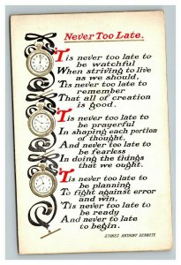 Vintage 1910's Good Motto Postcard Gold Pocket Watch Stokes Anthony Bennet Poem