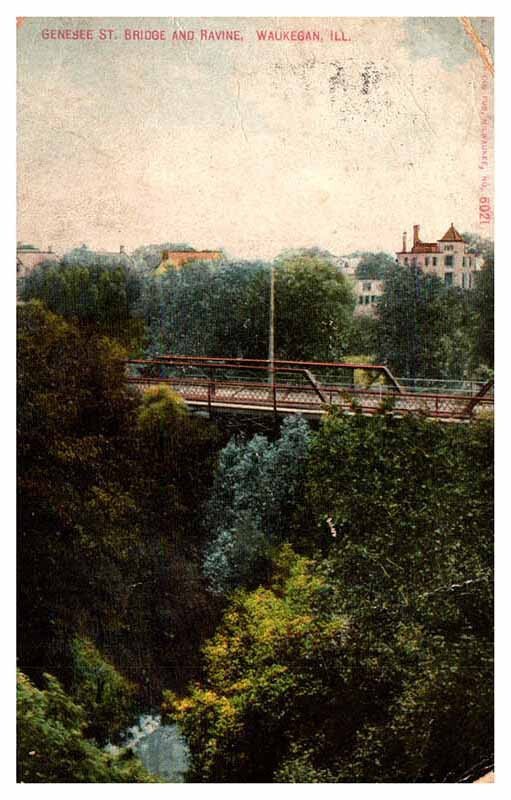 Postcard BRIDGE SCENE Waukegan Illinois IL AT9587