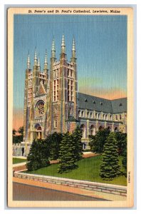 St Peter and St Paul Cathedral Lewiston Maine ME Linen Postcard Y3