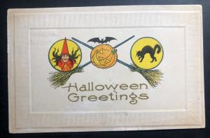 1916 Jamestown NY Usa Picture Postcard PPC Cover Halloween Greetings Black Cat