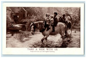 c1910's Take A Ride With Us Engraved An Old English Painting Horseback Postcard 