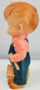 1968 J.L. Prescott Little Blonde Carpenter Rubber Squeak Toy Works Bib Overalls