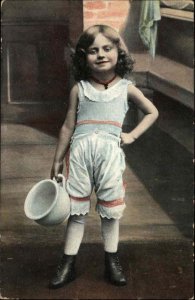 Little Girl Bloomers Lace-Up Boots Chamber Pot c1910 Vintage Postcard