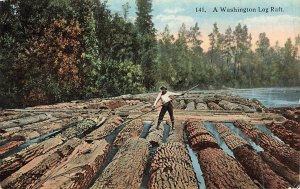 Lumberjack On Washington Log Raft Timber c1910 P164 