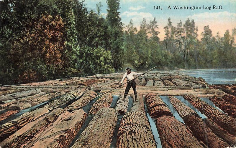Lumberjack On Washington Log Raft Timber c1910 P164 