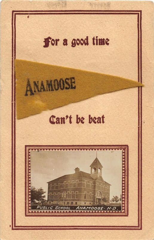 G38/ Anamoose North Dakota RPPC Felt Pennant Postcard c1910 School 26