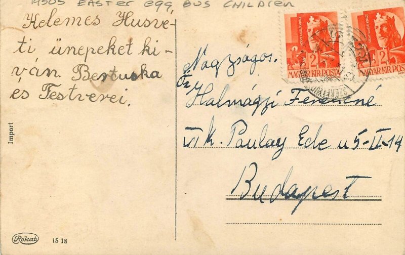 Postcard 1950s Easter Egg Bus Children artist impression 23-3338