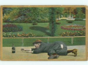 Pre-Linen Comic DRUNK MAN CRAWLS FOR THE BOTTLE AB8975