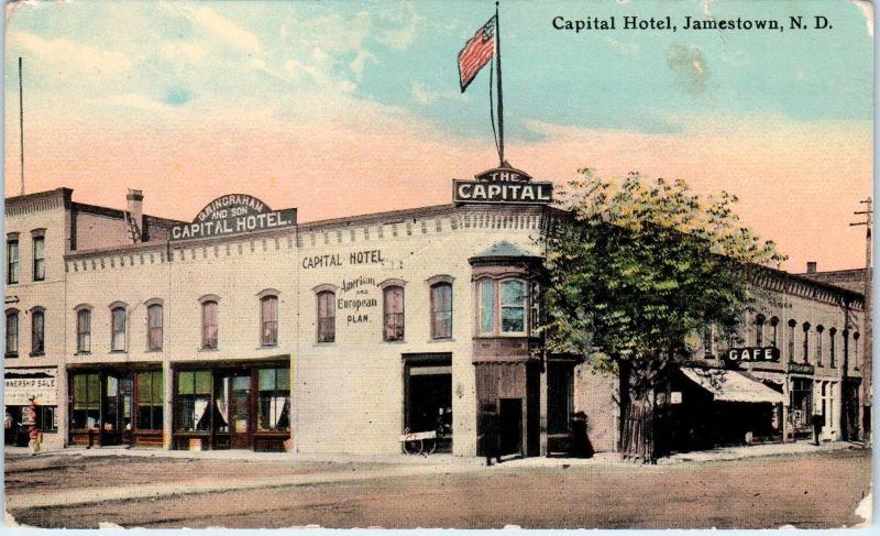 JAMESTOWN, ND North Dakota   CAPITAL  HOTEL  Street Scene   c1910s    Postcard