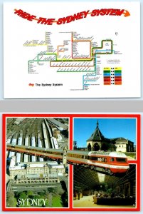 2 Postcards SYDNEY, AUSTRALIA  Sydney System MAP & CENTRAL RAILWAY Depot 4x6