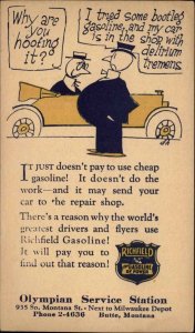 Butte Montana MT Olympian Service Station Richfield Gas Comic Ad Vintage PC