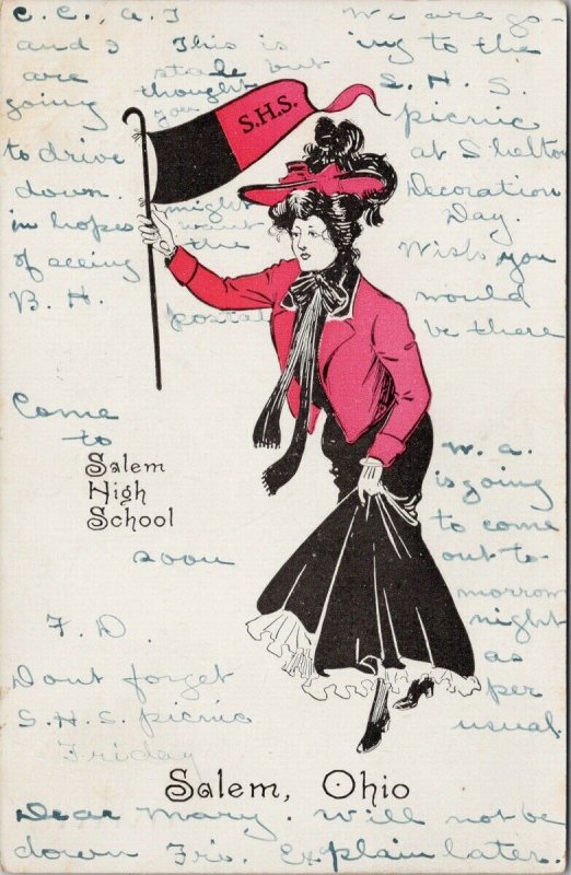 Salem OH Salem High School Woman SHS Pennant c1907 Postcard E96