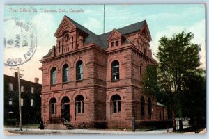 St. Thomas Ontario Canada Postcard Post Office Exterior Building c1909 Vintage