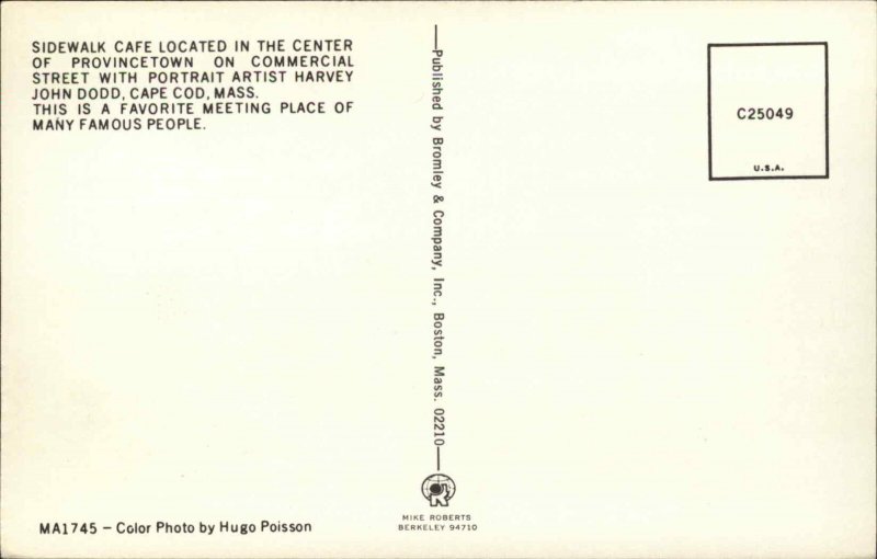 Provincetown Massachusetts MA Cape Cod Sidewalk Caf� Bicycle Vintage Postcard